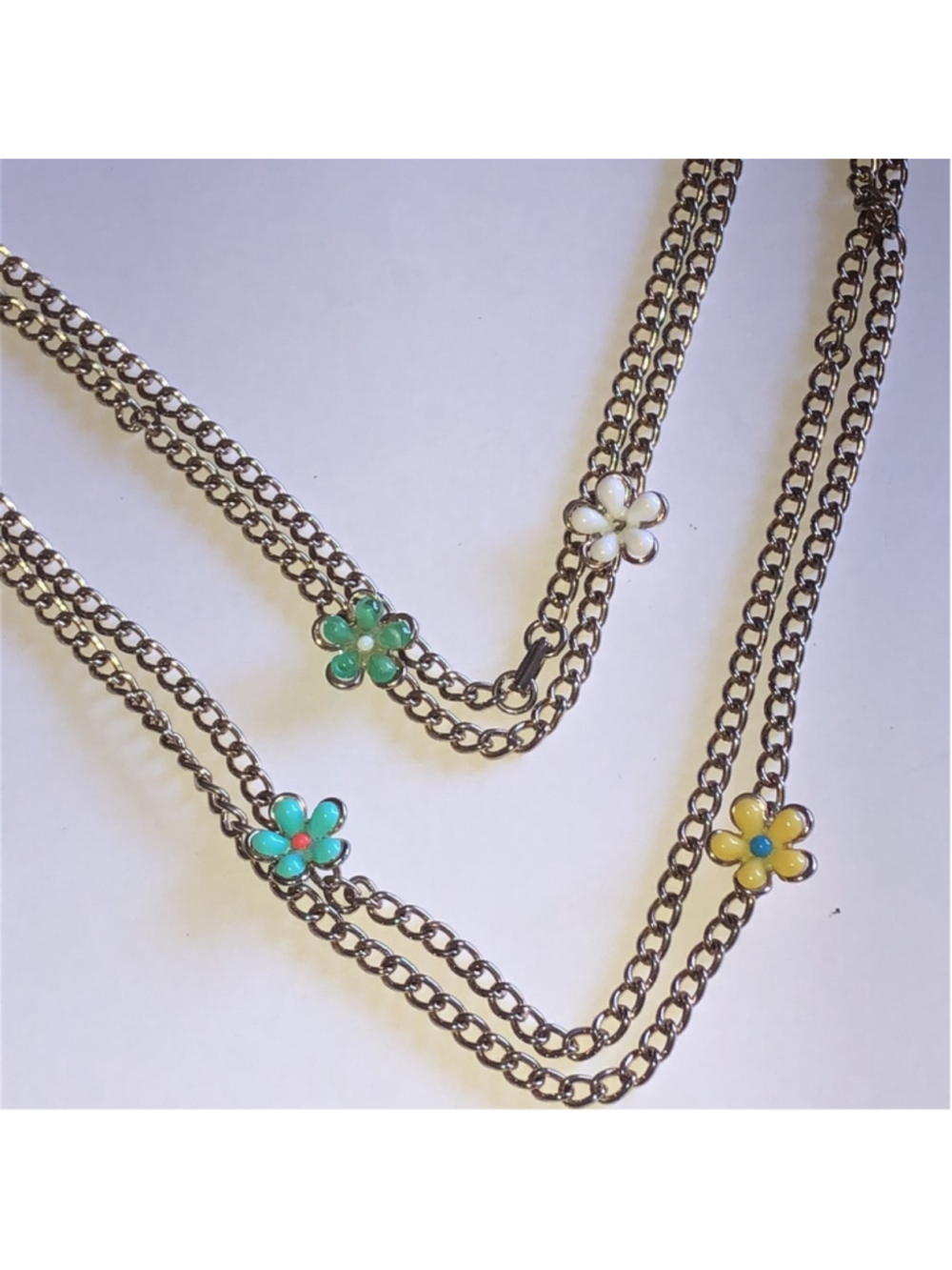 Vintage Gold Tone Floral Charm Necklace with Multicolor Accents